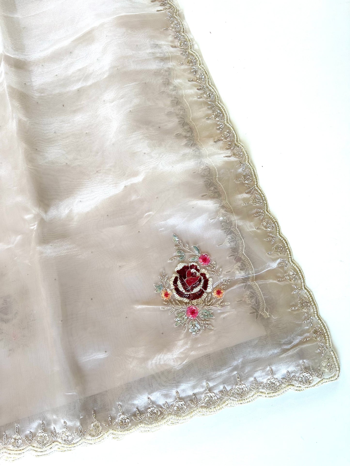 S012-Glass Tissue Handwork saree