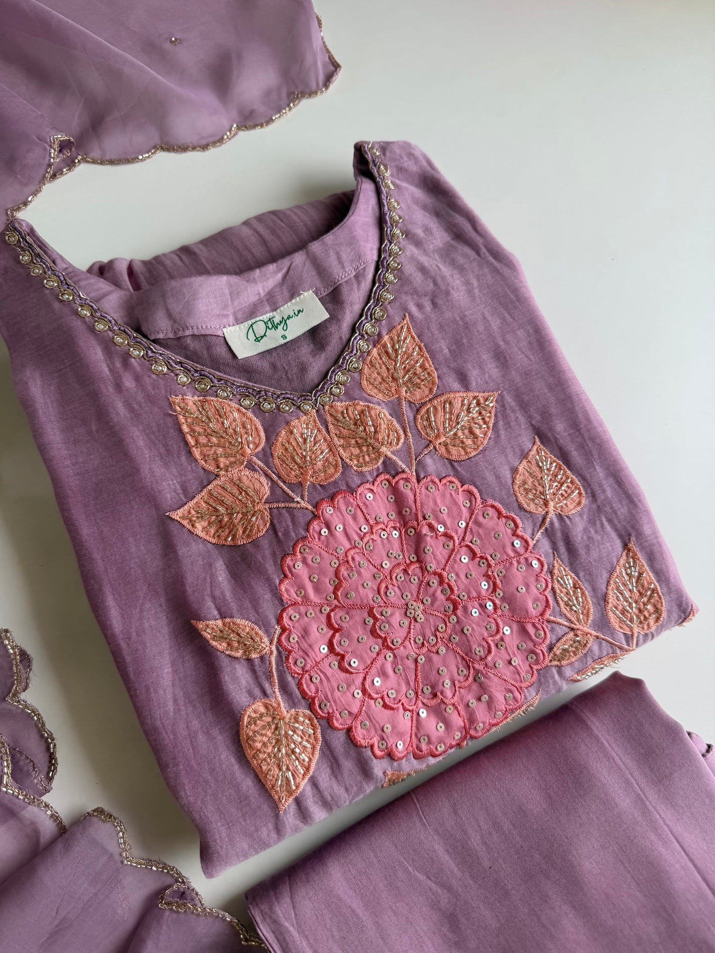 K257 - Mul chanderi handwork Anarkali with pants and dupatta