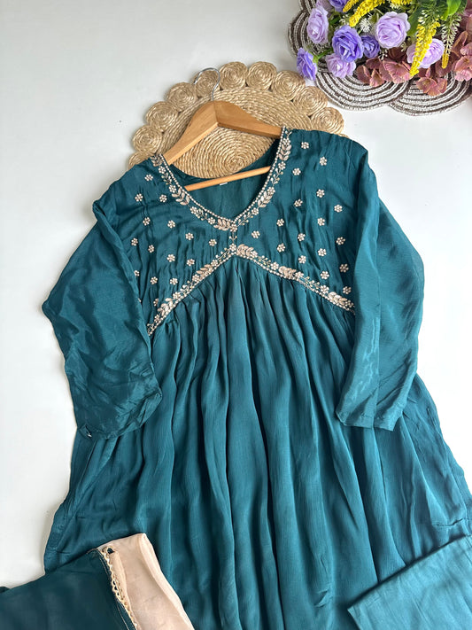 D185 - Chinnon Alia cut Anarkali with pants and dupatta