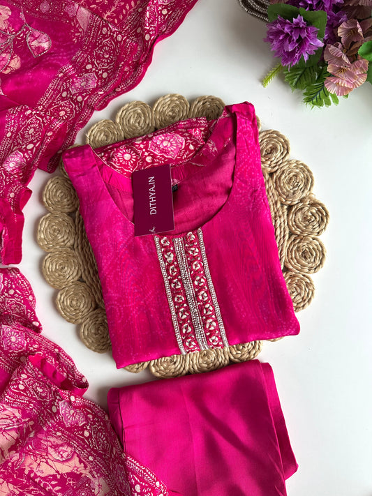 K160 - Pure crape handwork straight Kurti with pants and dupatta
