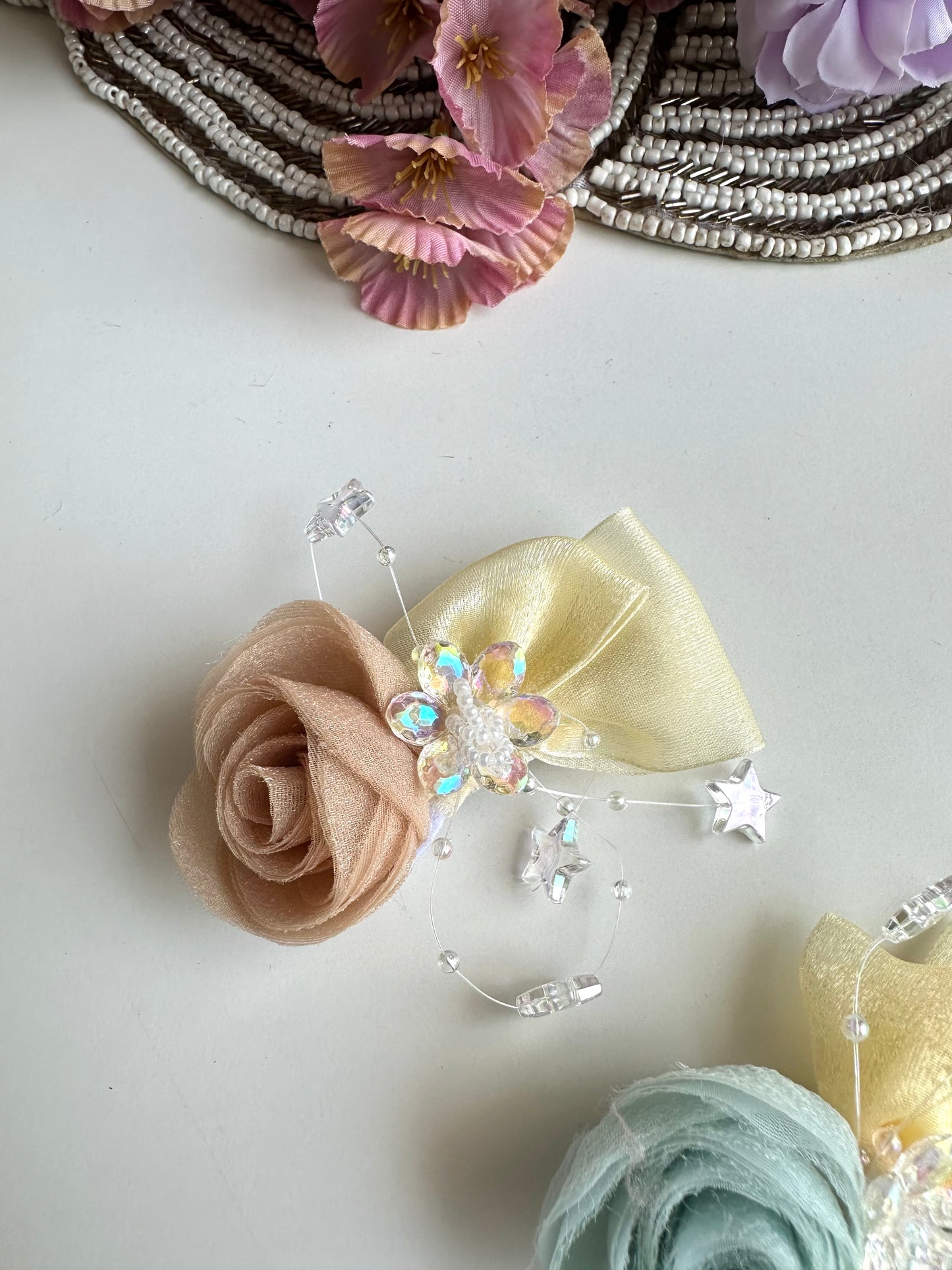 A021 - Organza flower bow clip ( per piece )