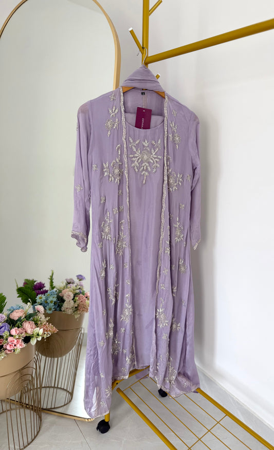 K526 - Pure chinnon cape Kurti with palazzo and chiffon dupatta