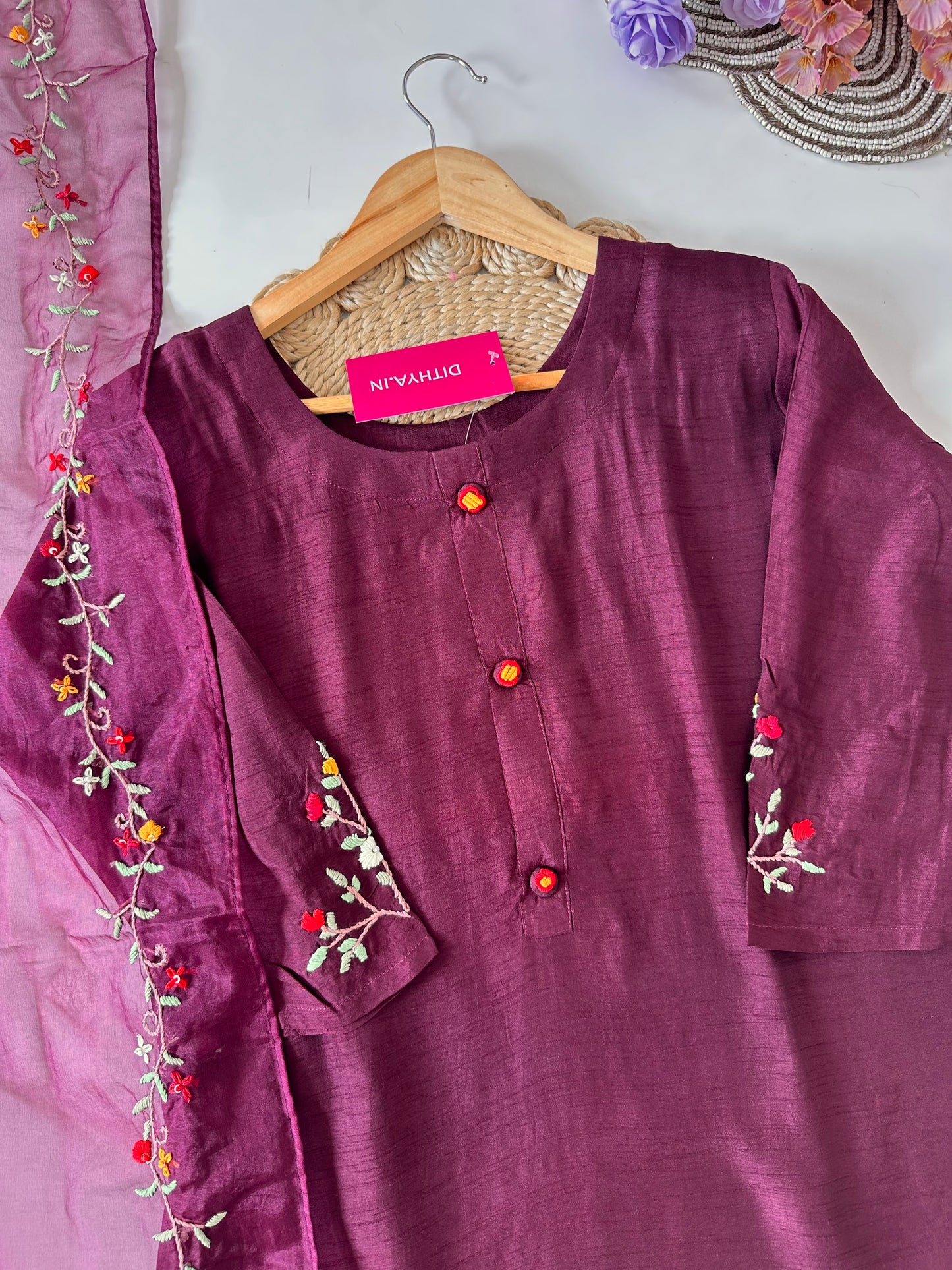D428 - Dola silk straight Kurti with pants and dupatta