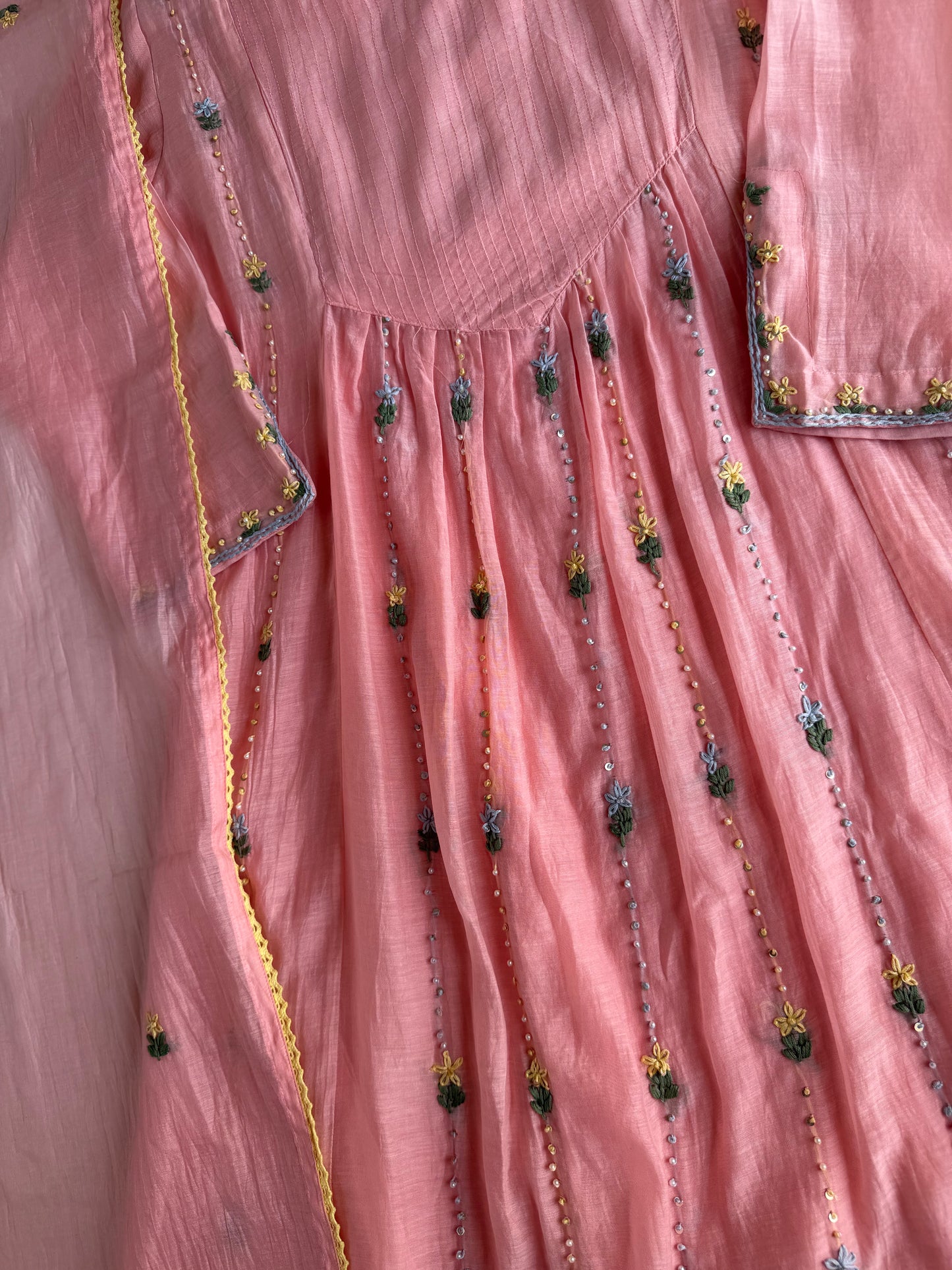 K632 - Mul chanderi embroidered Anarkali with pants and dupatta