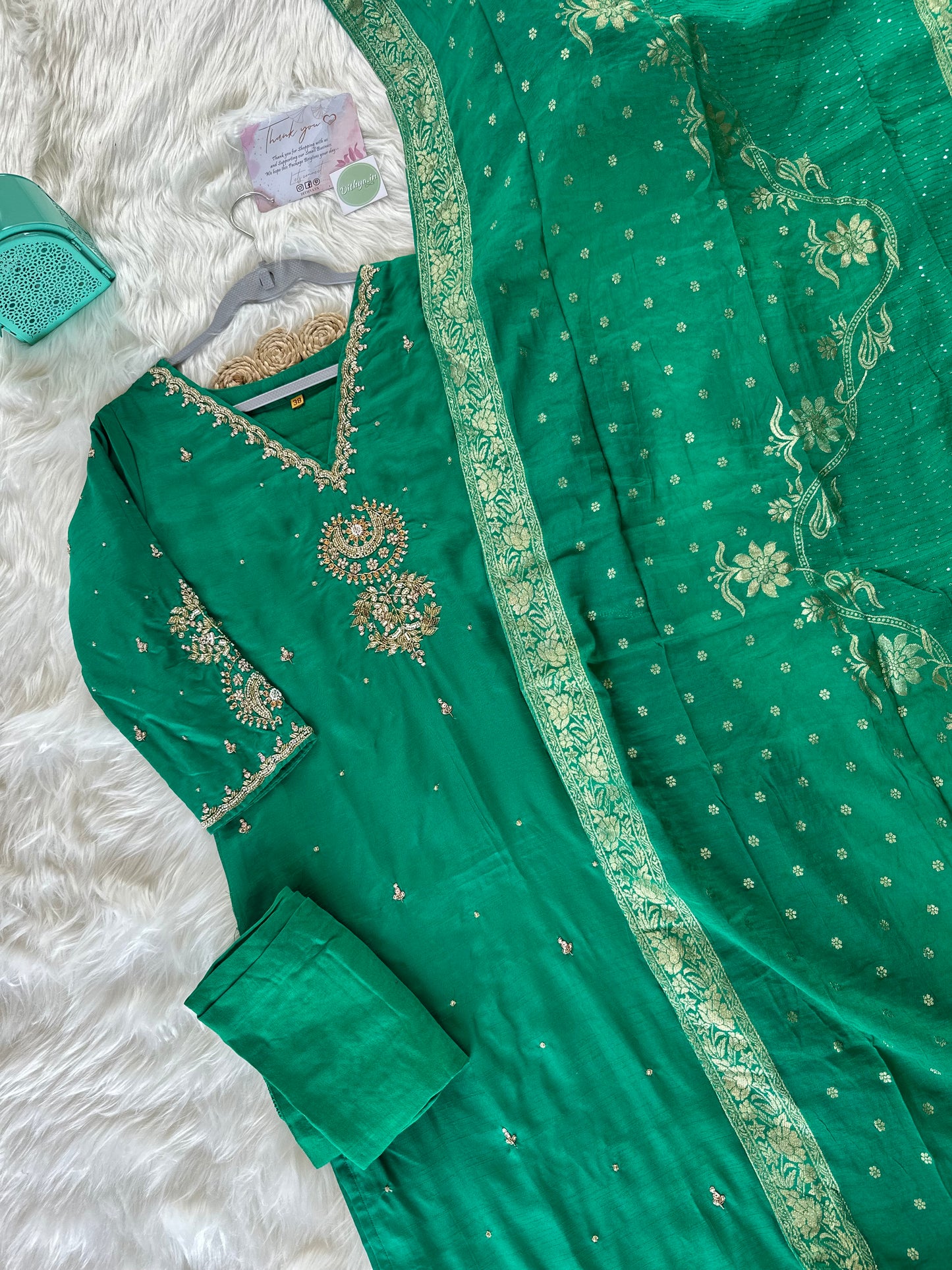 K277-Russian silk kurti with pants and dupatta - Dithya.in