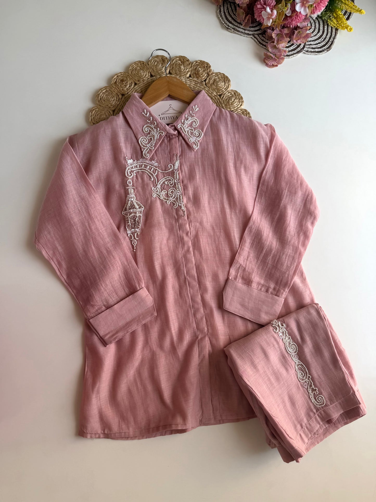 K258 - Mul chanderi handwork coord set