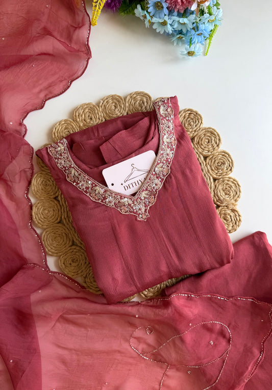 K131 - Pure Chinnon handwork Anarkali with pants and dupatta