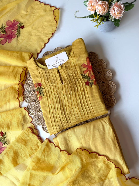 K205 - Doriya Mul cotton hand painted Anarkali with pants and dupatta