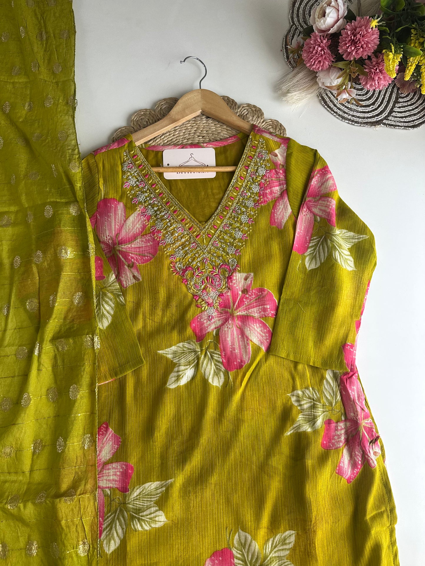 K489 - Roman silk straight Kurti with pants and dupatta