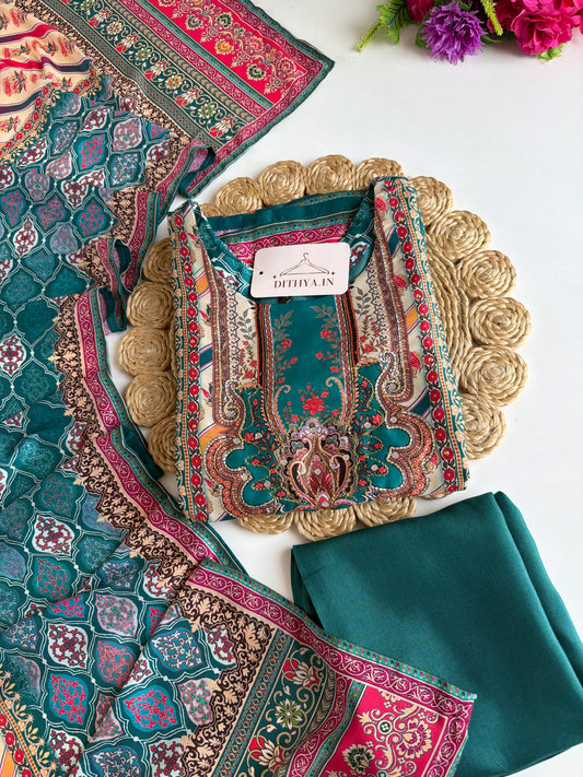 K639 - Muslin printed straight Kurti with pants and dupatta