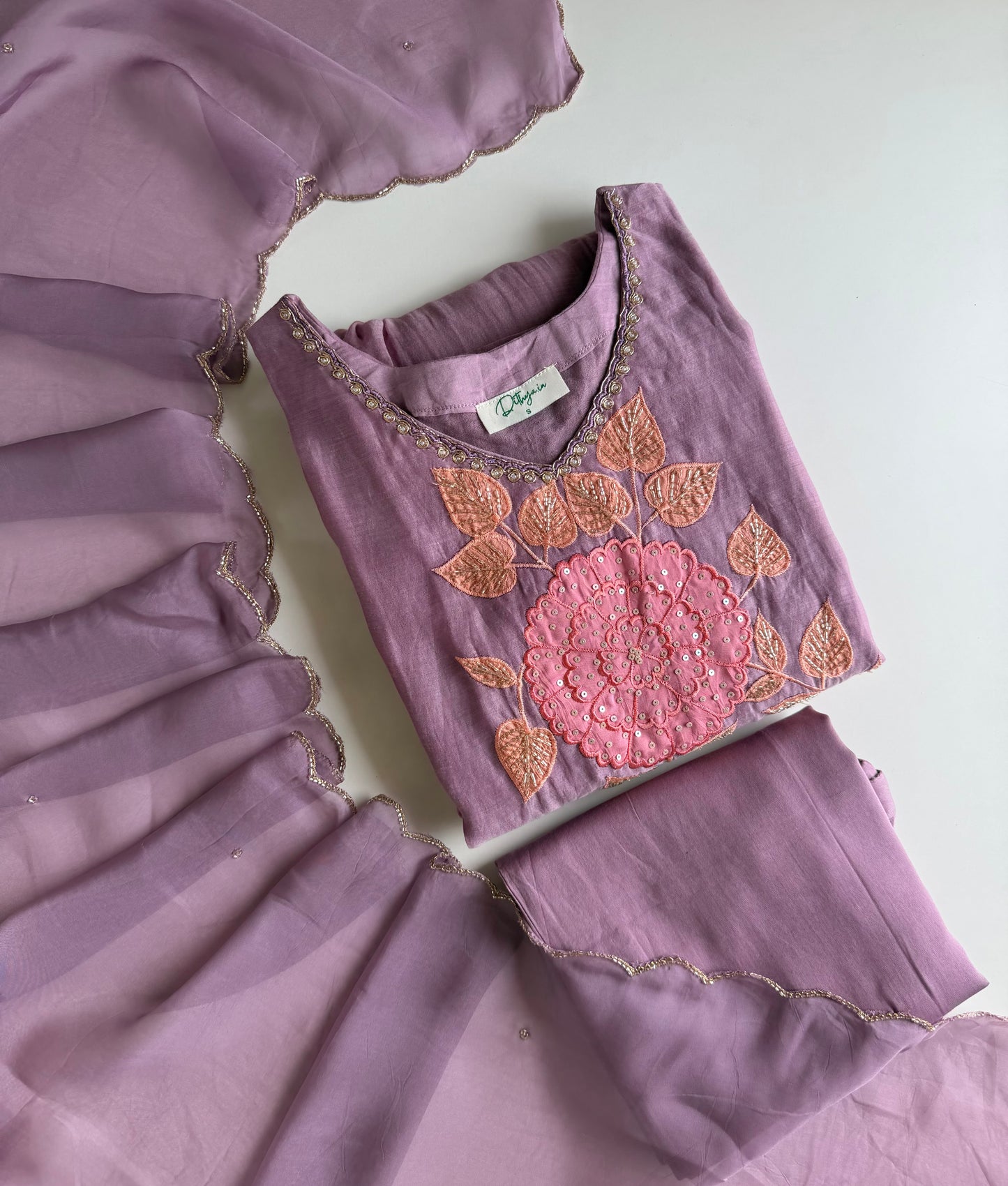 K257 - Mul chanderi handwork Anarkali with pants and dupatta