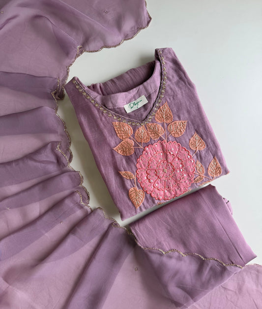 K257 - Mul chanderi handwork Anarkali with pants and dupatta