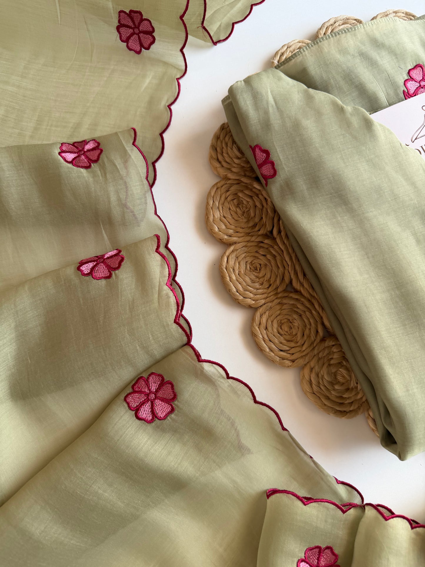 K075 - Mul chanderi embroidered Aline Kurti with pants and dupatta
