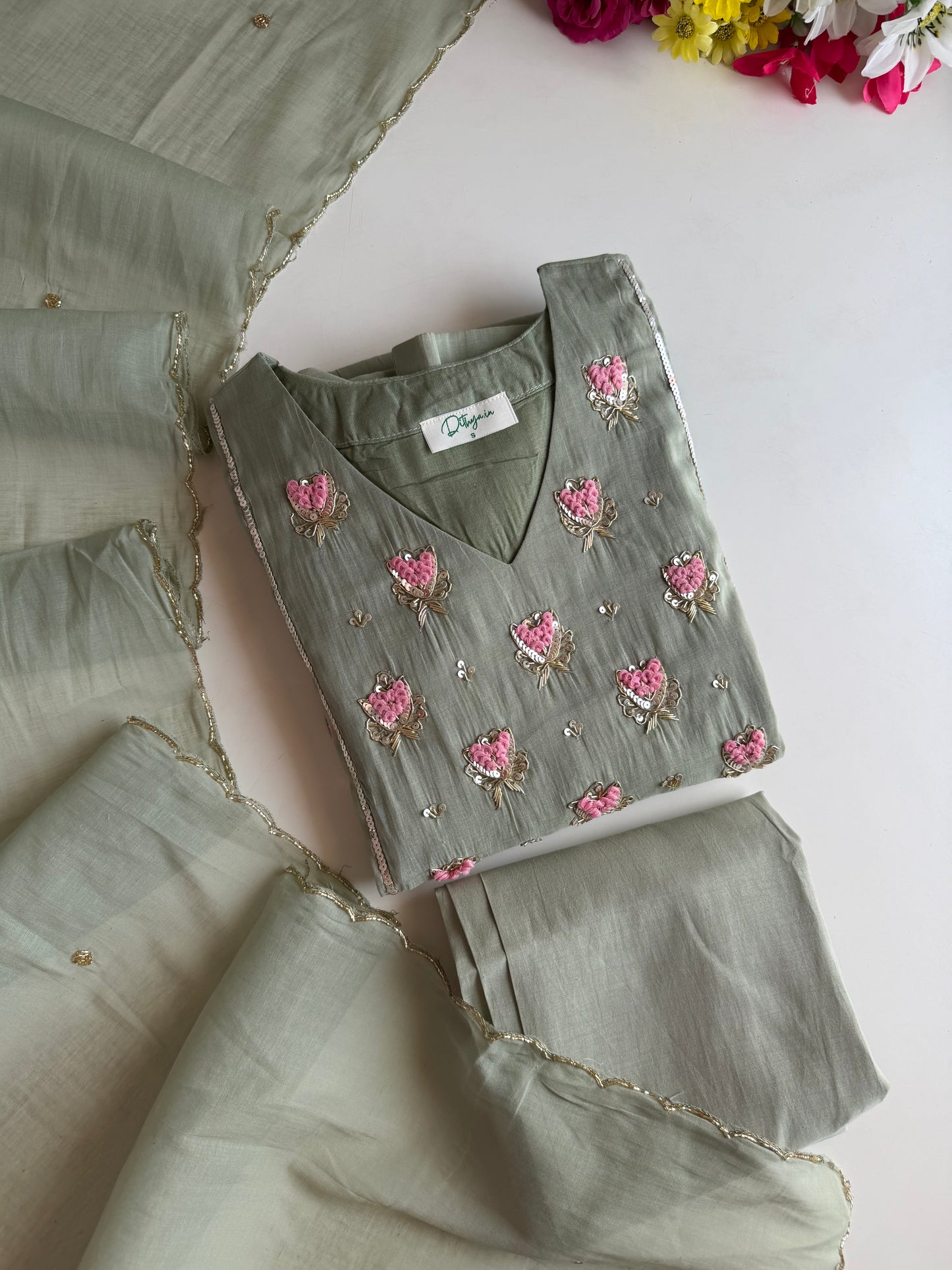 K640 - Surat Mul chanderi handwork Anarkali with pants and dupatta