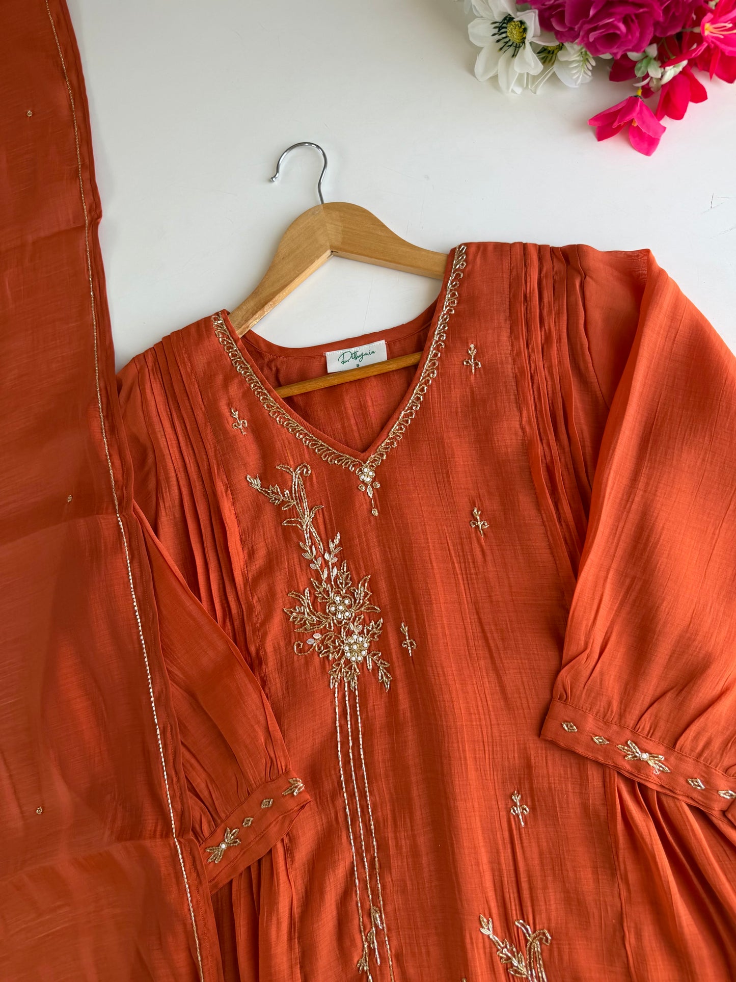 K575 - Surat Mul chanderi handwork Anarkali with pants and dupatta