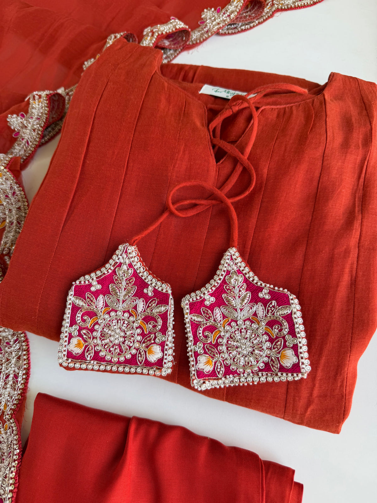 K715 - Surat Mul chanderi handwork Anarkali with pants and dupatta