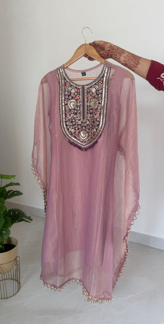 K583 - Crush tissue silk handwork kaftan with pants