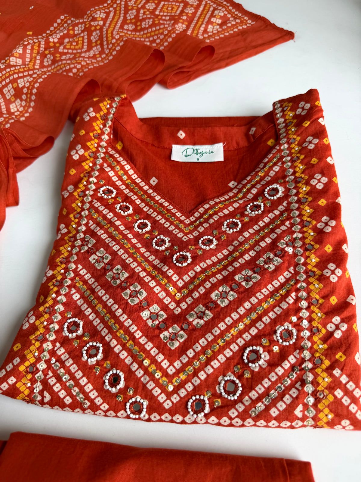 K119 - Mul cotton handwork straight Kurti with pants and dupatta