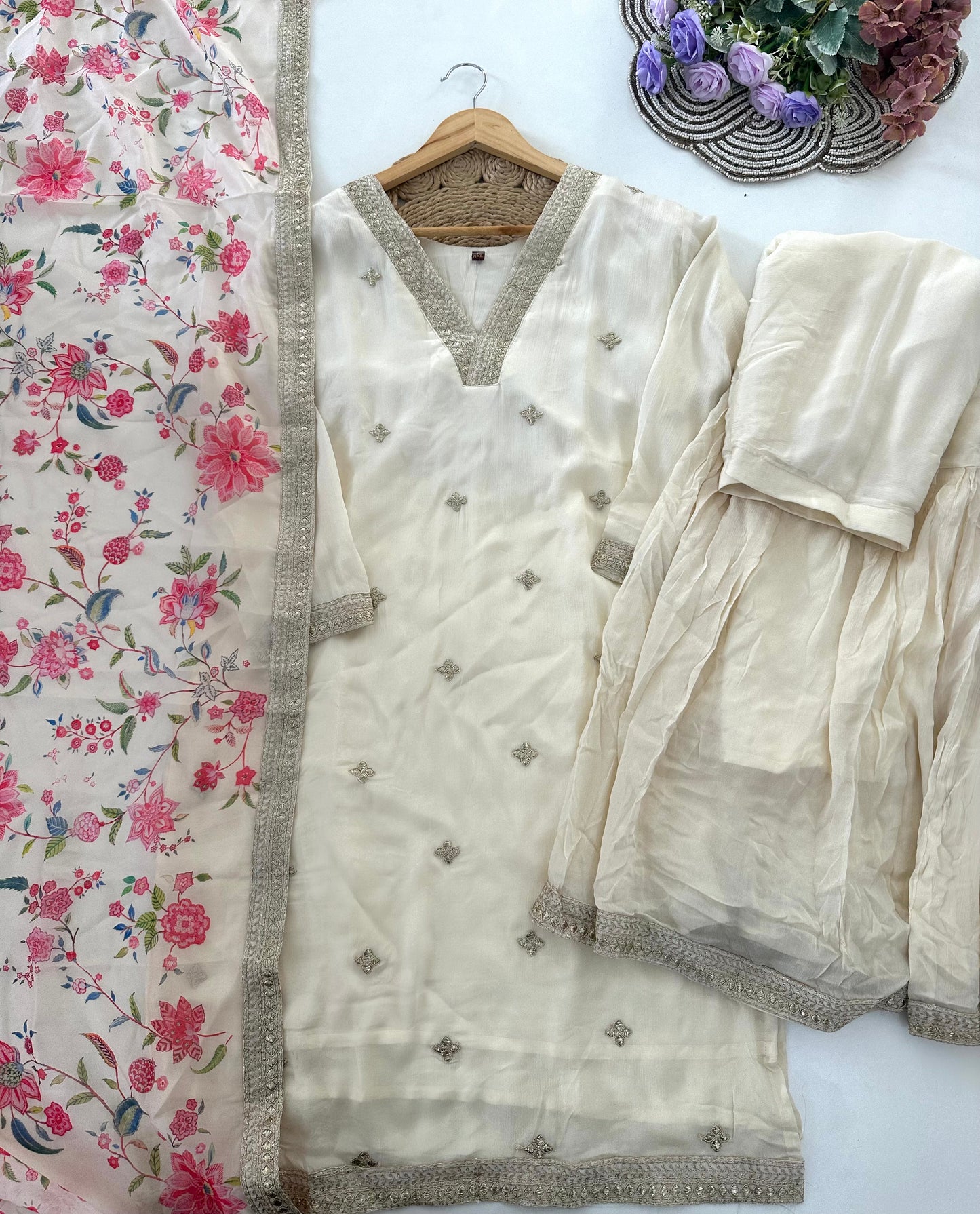 D031 -Chinnon Kurti with palazzo pants and dupatta