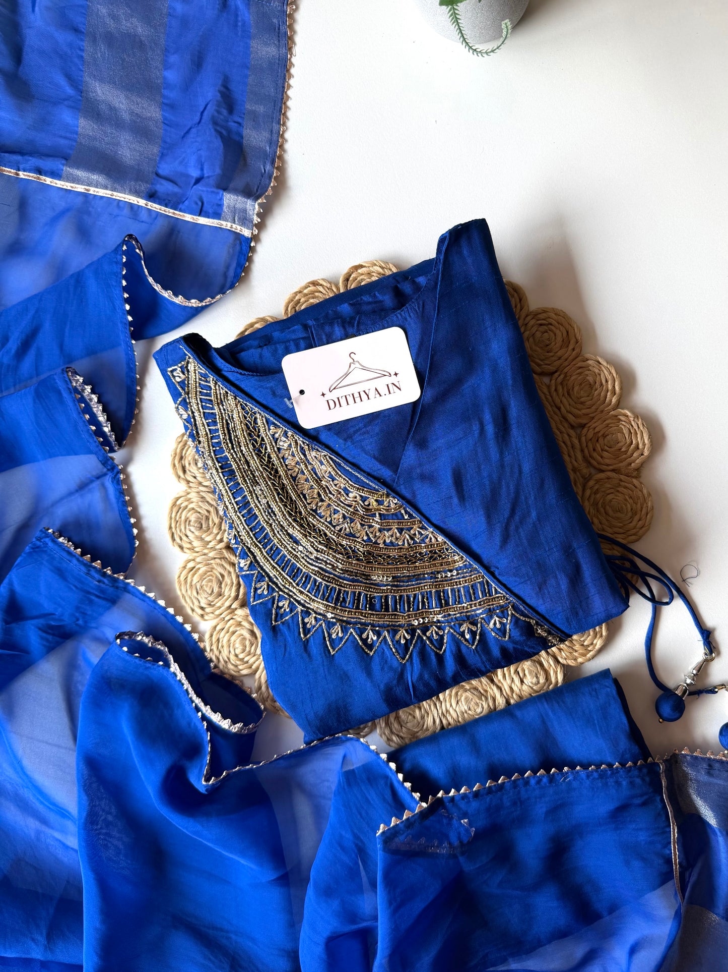 K206 - Russian silk handwork Angrakha Aline Kurti with pants and dupatta