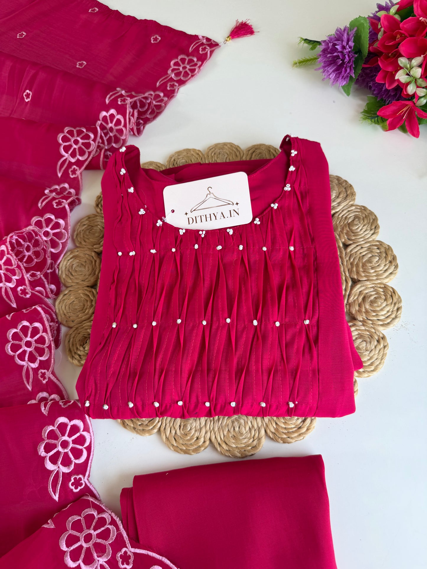 K040 - Surat Mul chanderi embroidered Anarkali with pants and dupatta in 2 colours