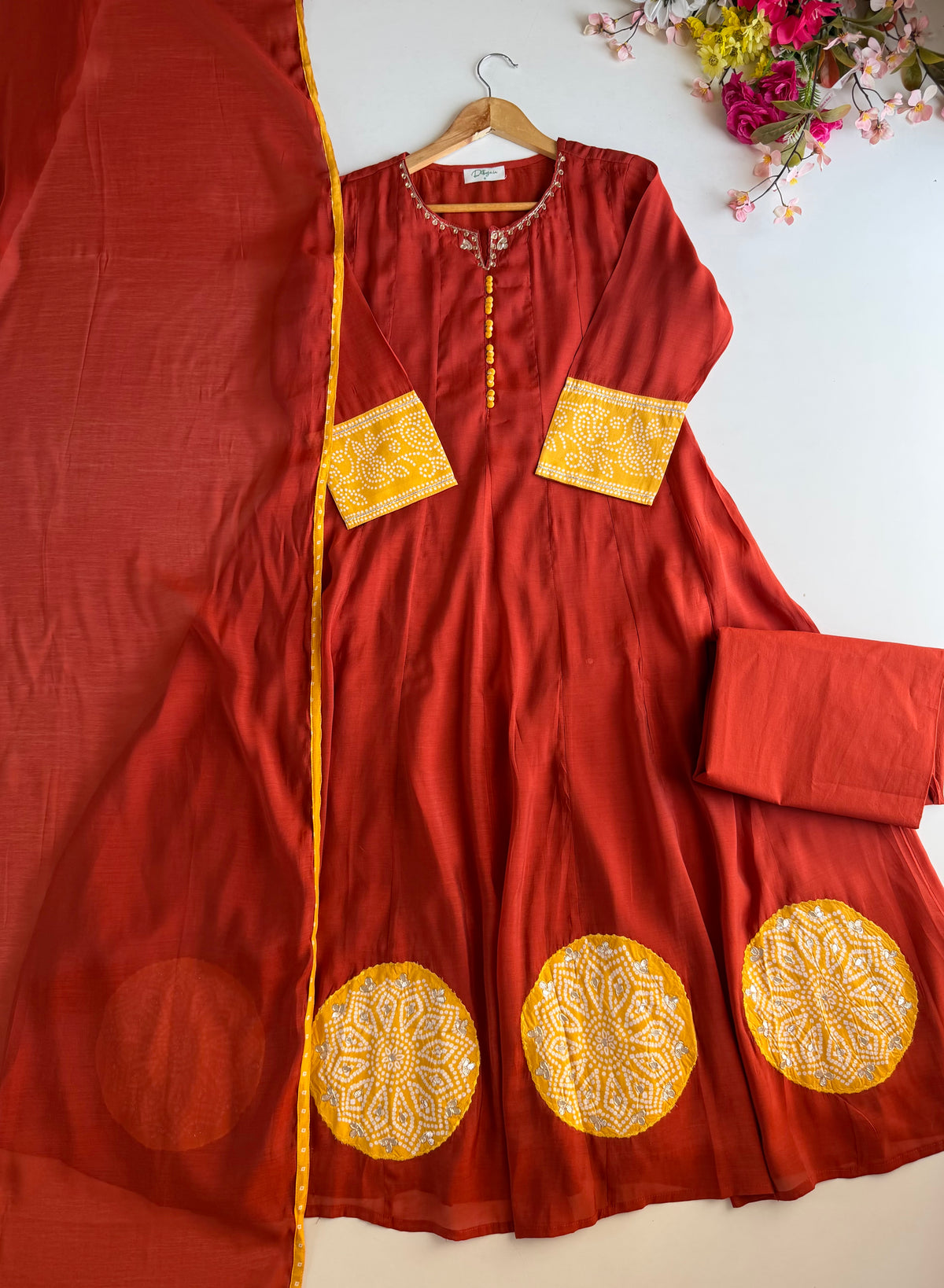K692 - Surat Mul chanderi handwork Anarkali with pants and dupatta
