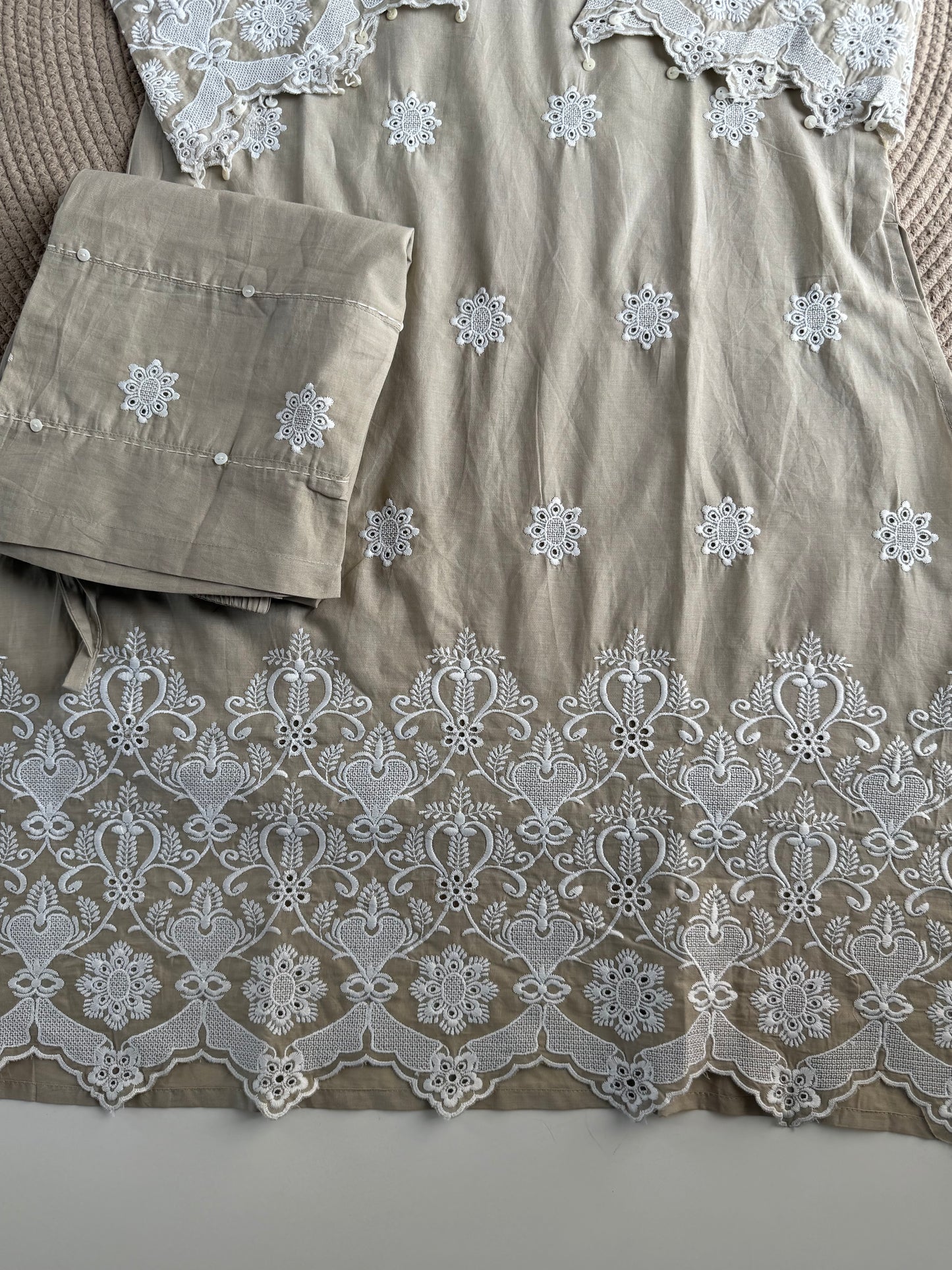 K718 - Cotton embroidered Aline Kurti with pants in 3 colours