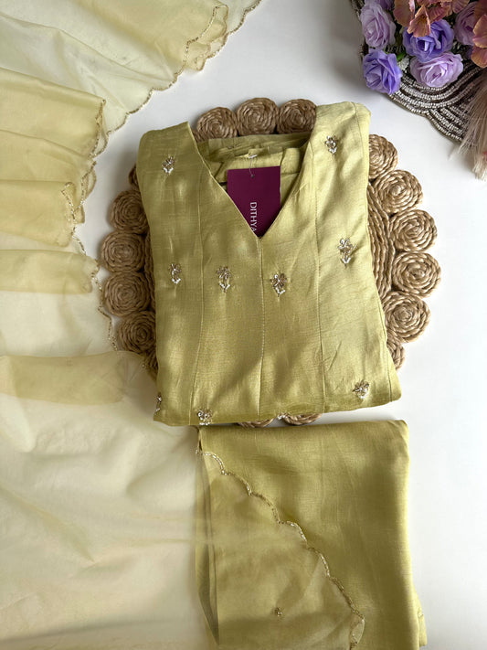 K135 - Russian silk handwork Anarkali with pants and dupatta