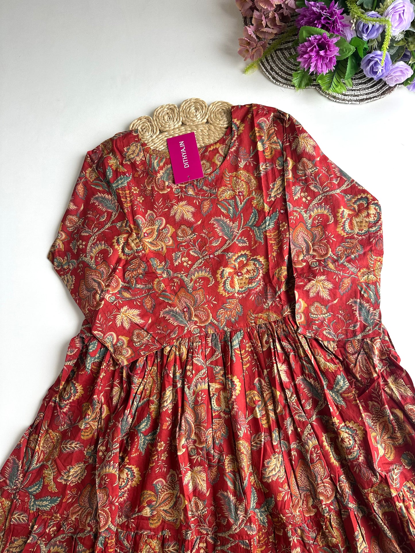 K347 - Cotton floral Anarkali in 3 colours