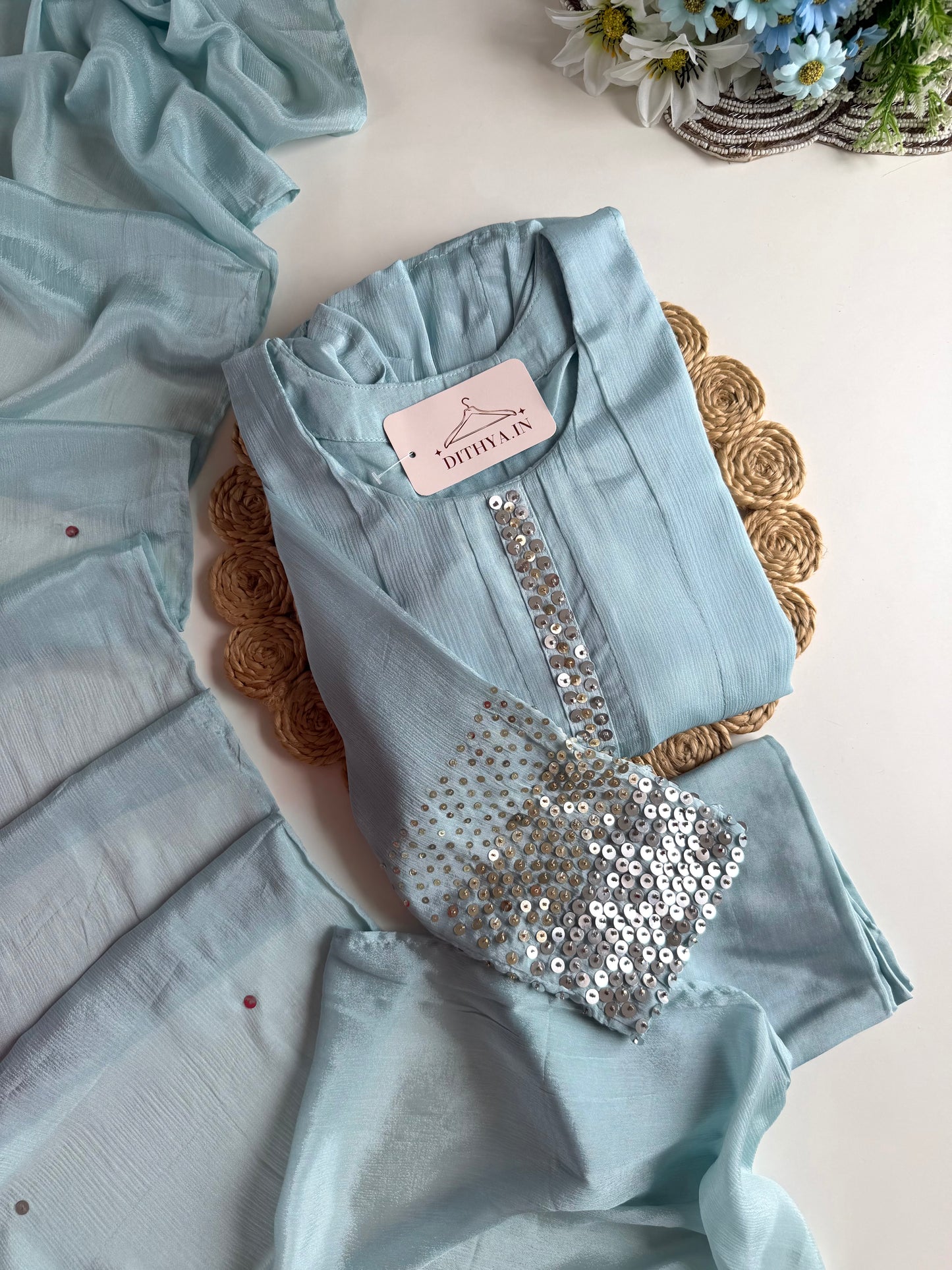 K237 - Pure Chinnon sequins Anarkali with pants and dupatta