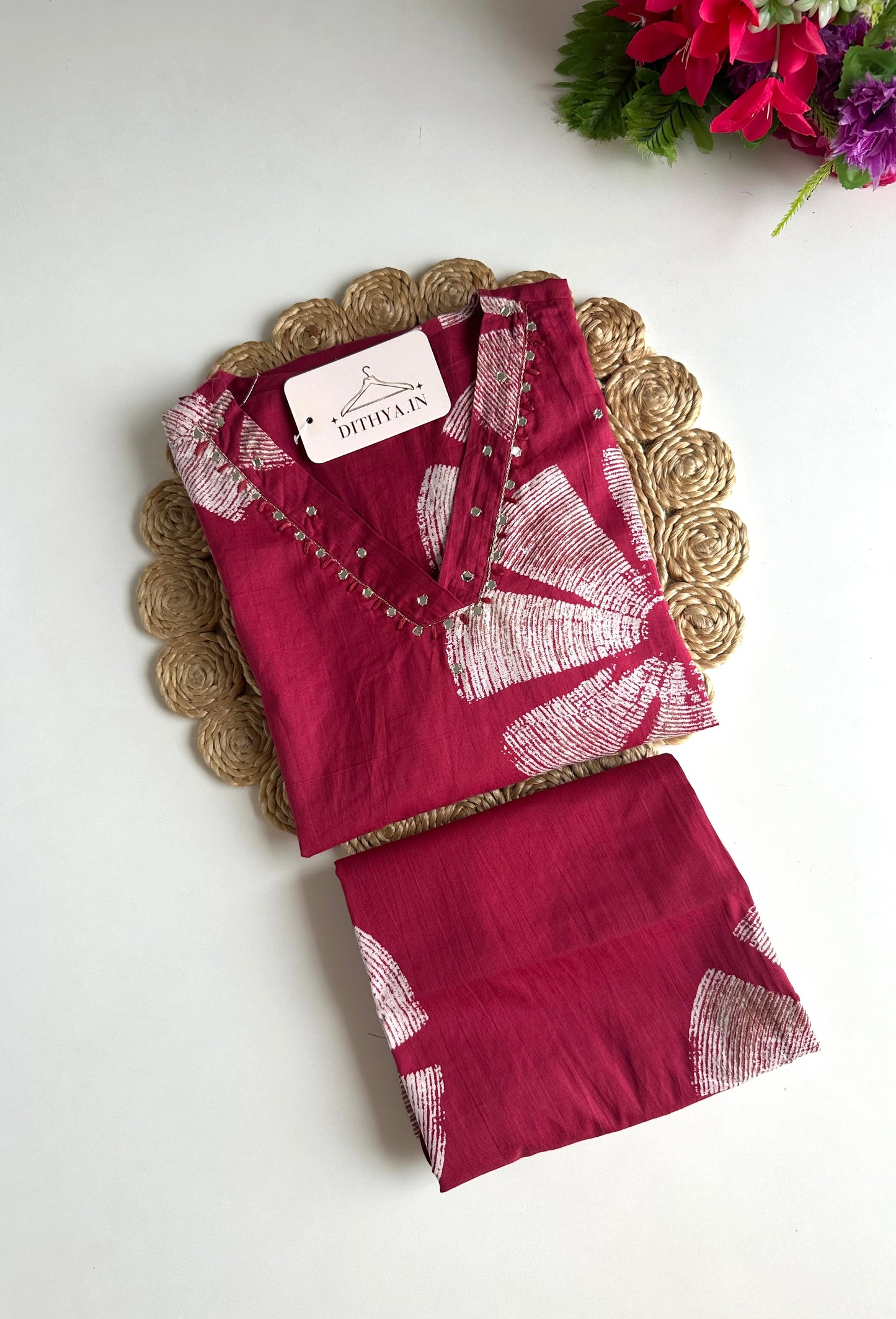 K164 - Mul cotton printed Aline Kurti with pants