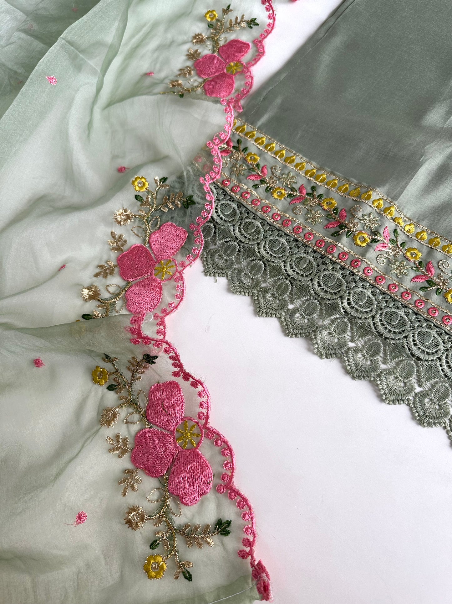 K147 - Roman silk embroidered straight Kurti with pants and dupatta