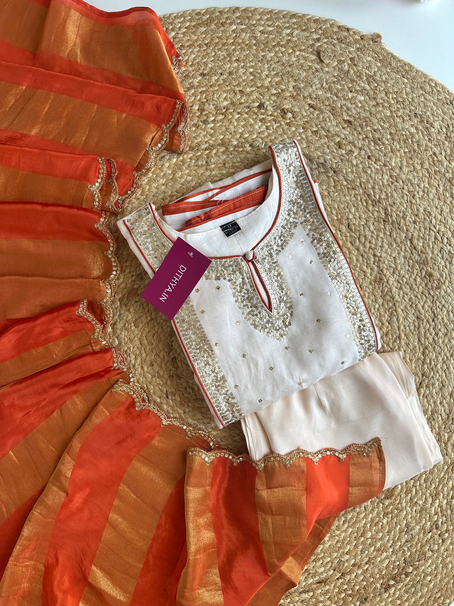 K141 - Russian silk sequins work Aline Kurti with pants and dupatta in 2 colours