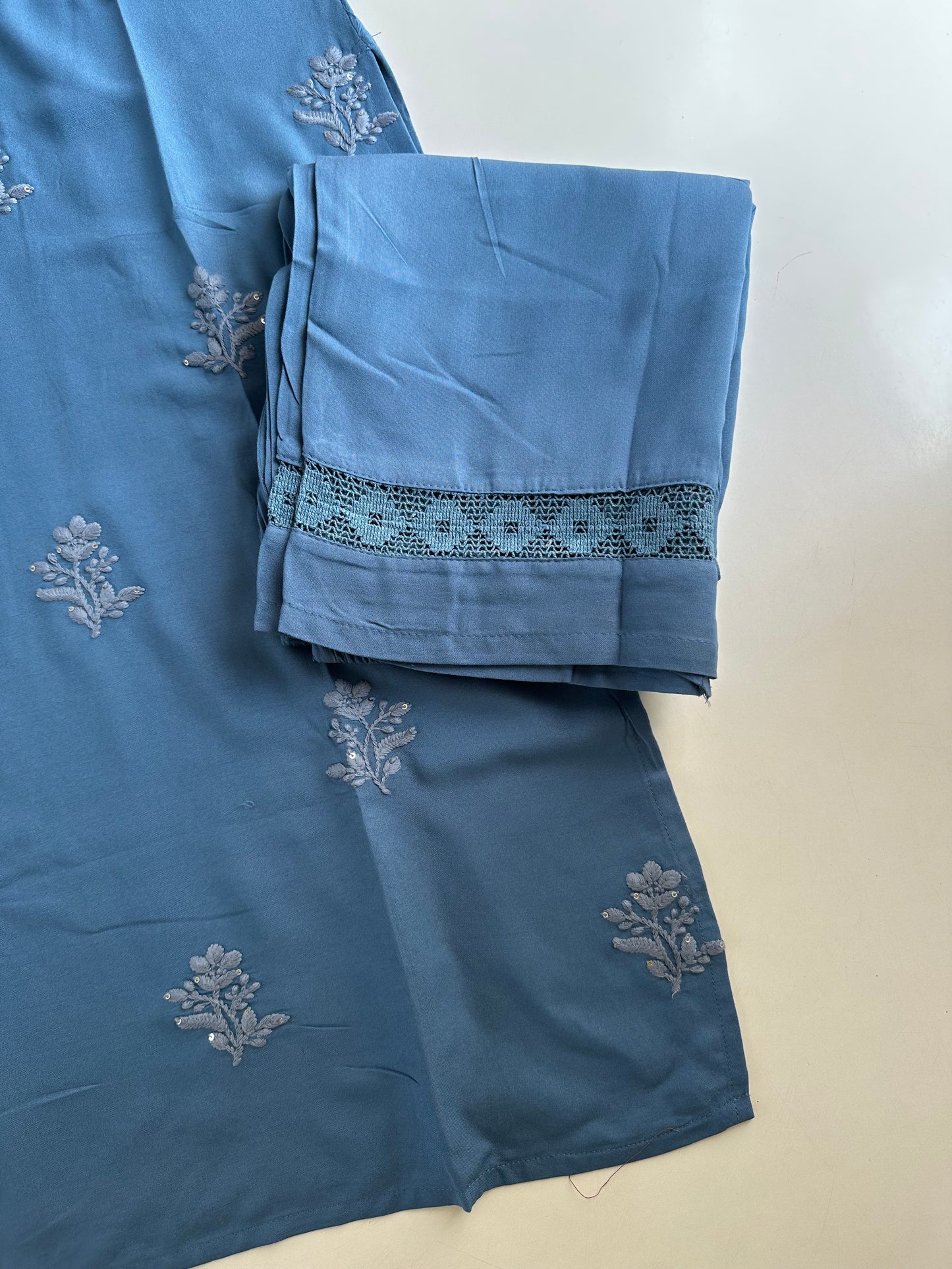 K247 - Mul cotton embroidered straight Kurti with pants
