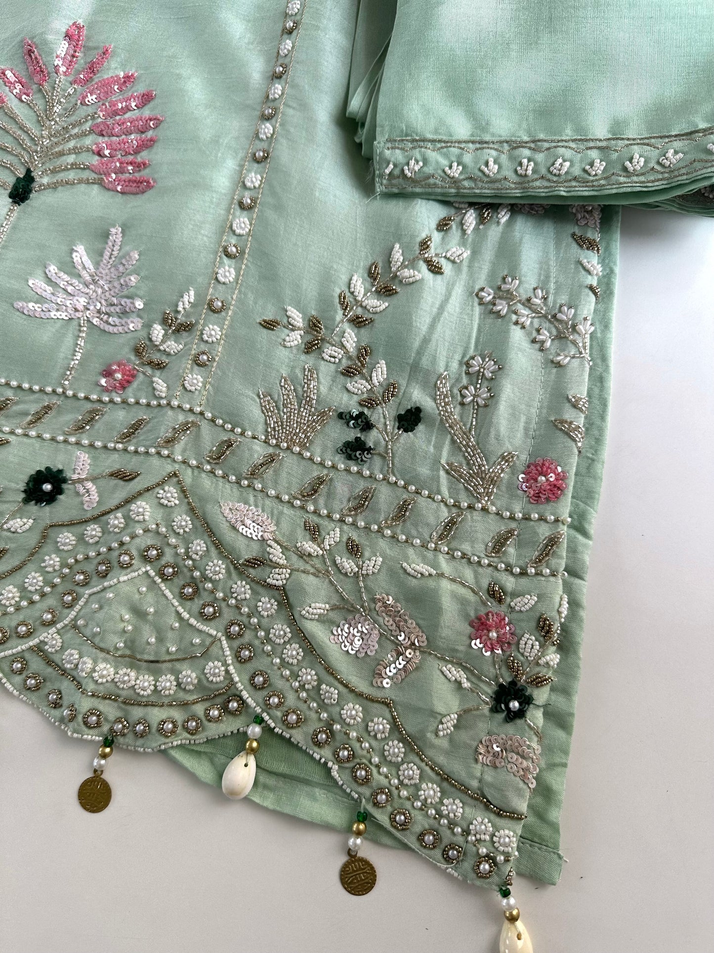 K188 - Russian silk handwork straight Kurti with pants and dupatta