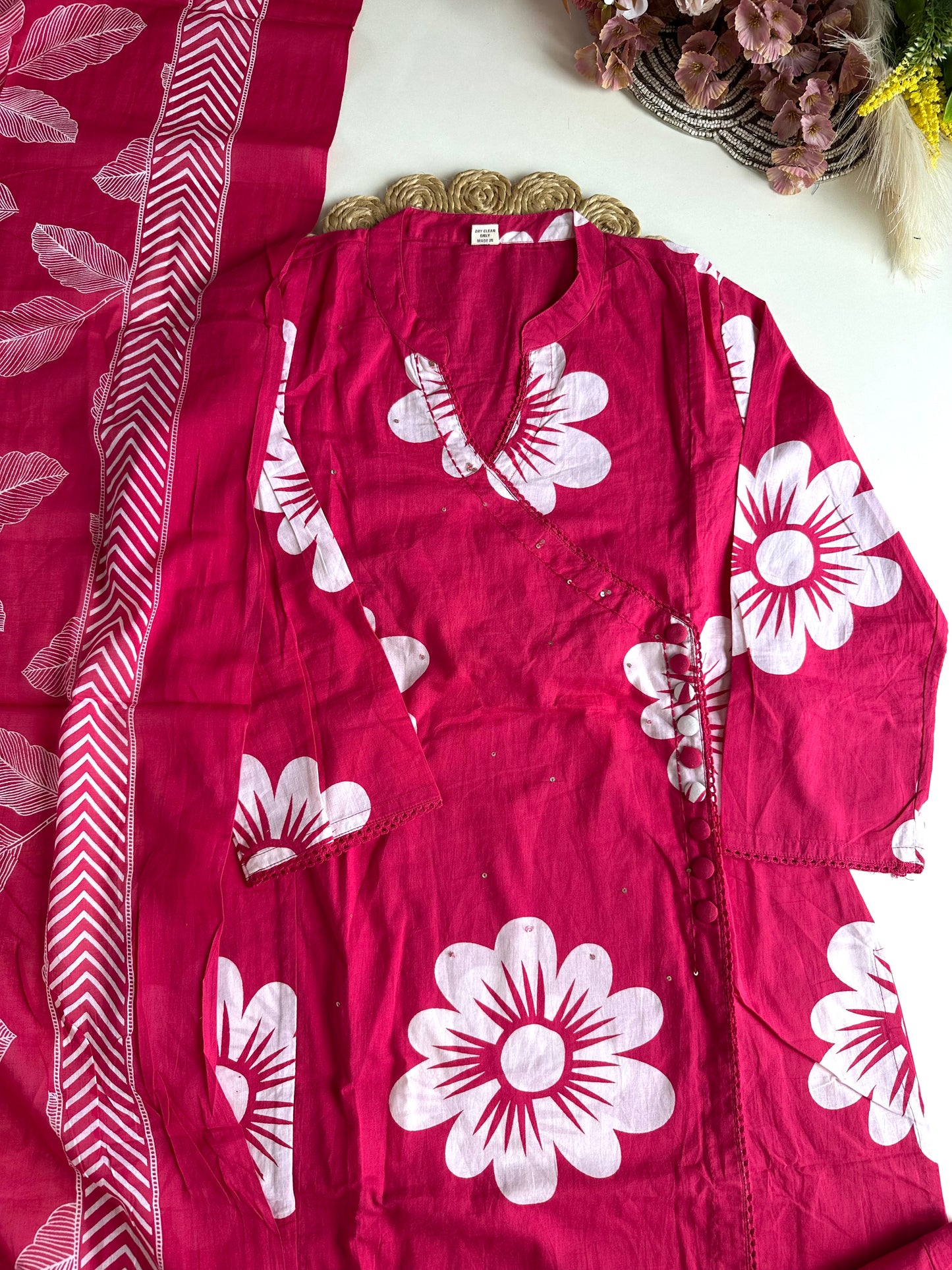 K443 - Mul Cotton straight Kurti with pants and dupatta