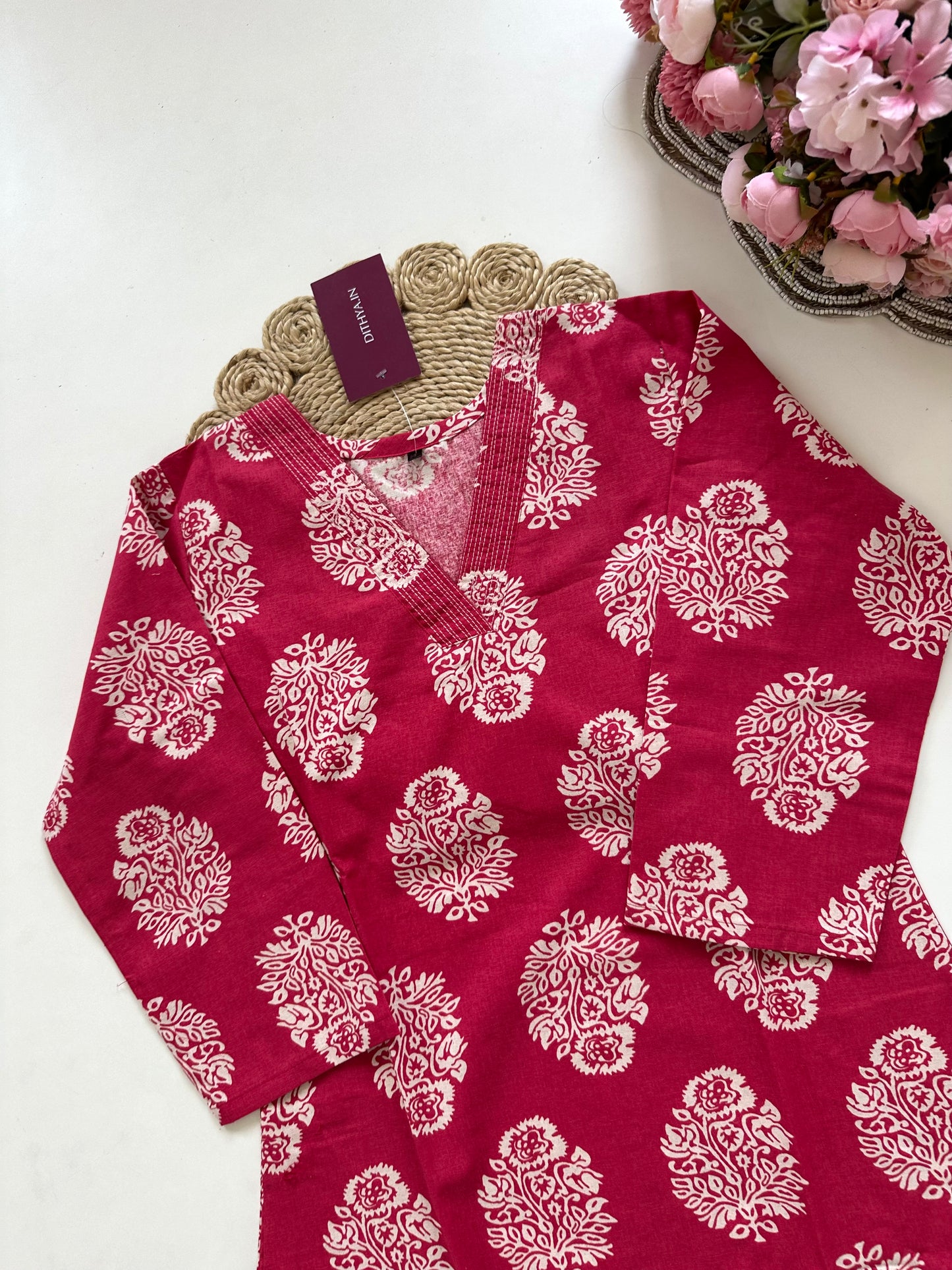 K395 - Cotton Aline Kurti with pants in 2 colours
