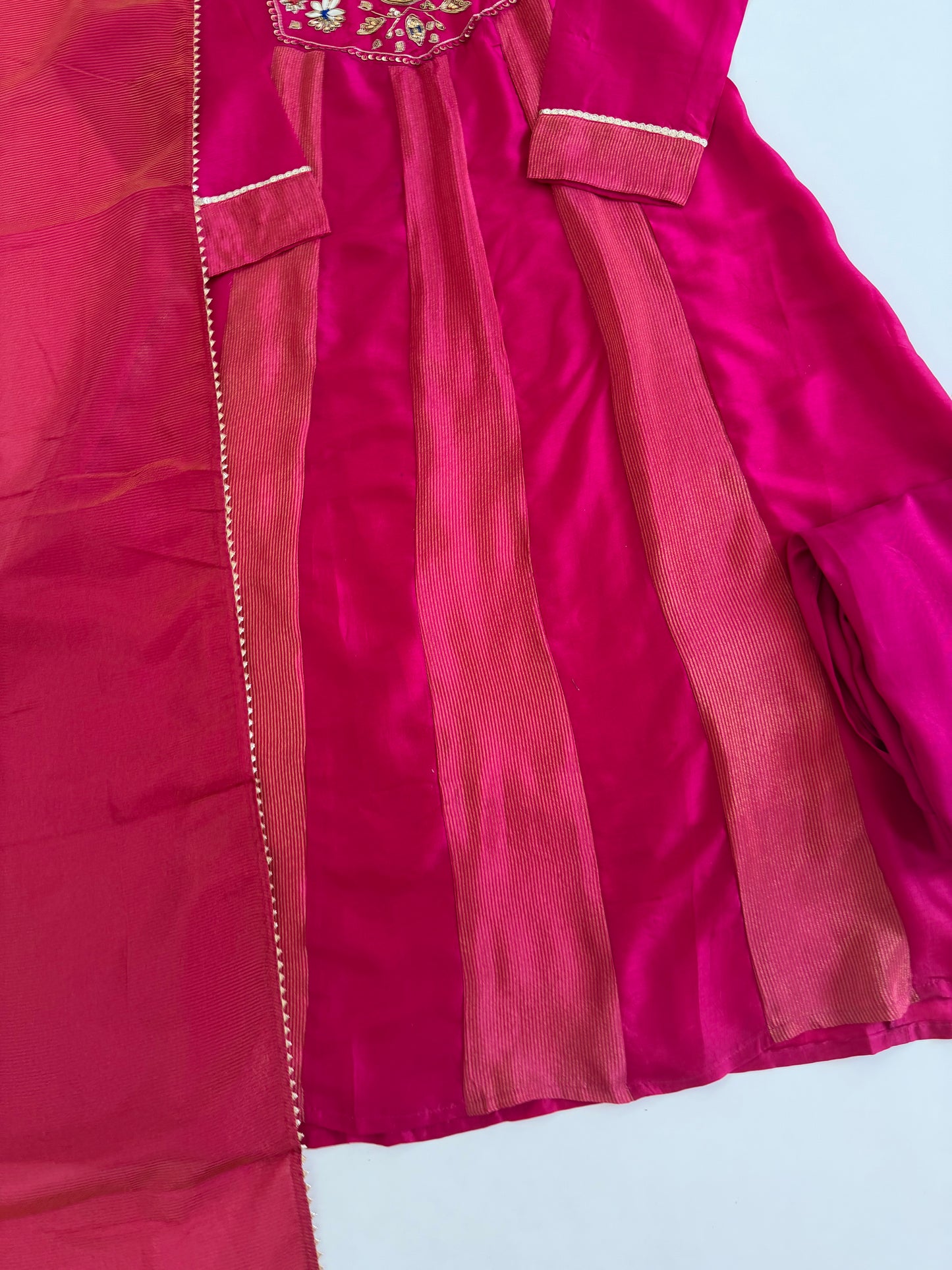 K598 - Mul chanderi & Tissue silk handwork Anarkali with pants and dupatta