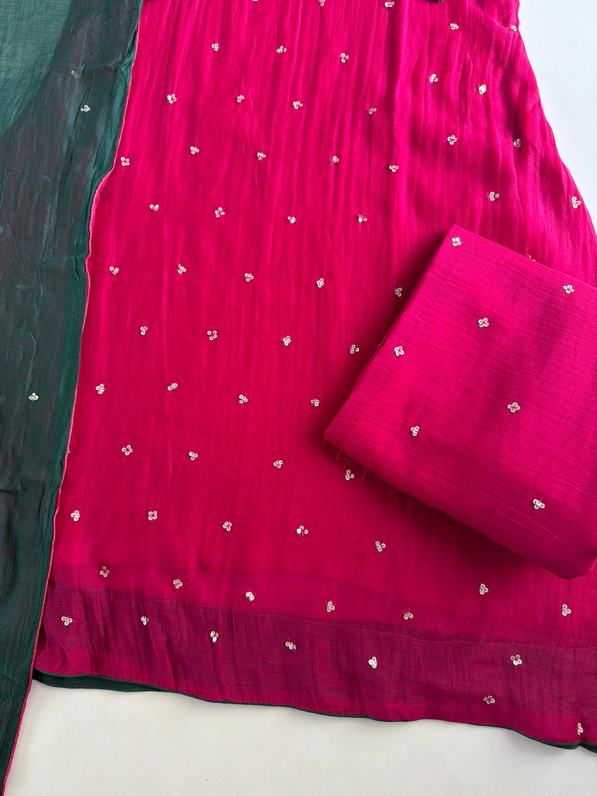 K345 - Mul chanderi handwork aline Kurti with pants and dupatta in 2 colours