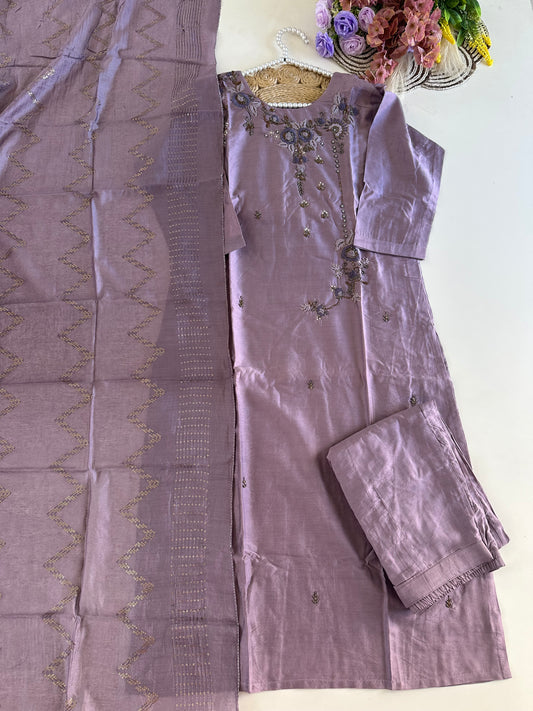 D398-Roman silk straight kurti with pants and dupatta