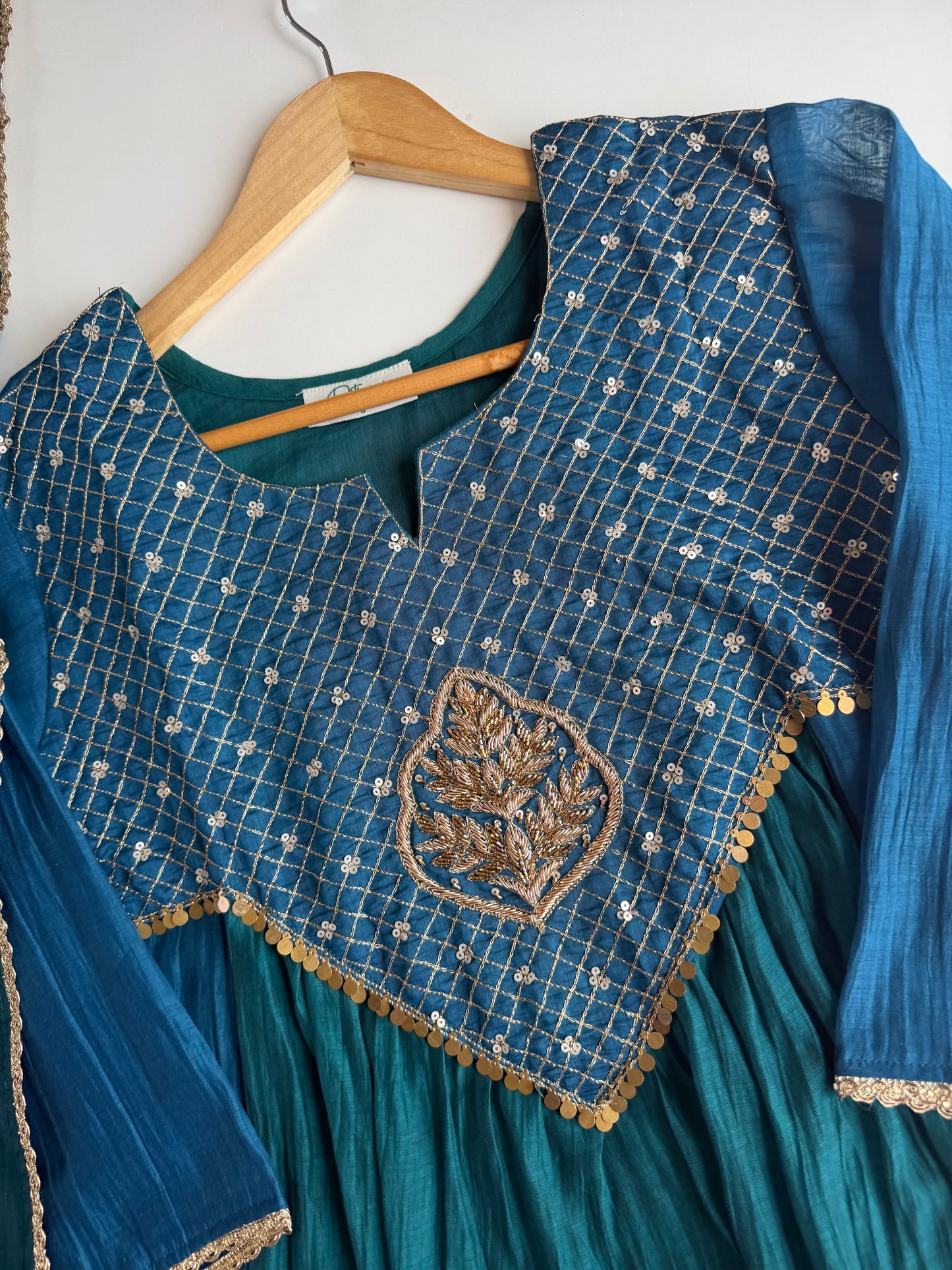 K603 - Mul chanderi handwork Anarkali with pants and dupatta in 2 colours