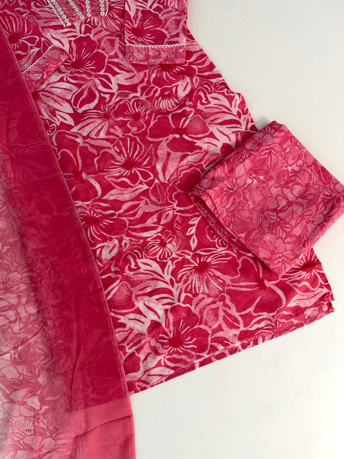 K341 - Cotton embroidered straight Kurti with pants and dupatta