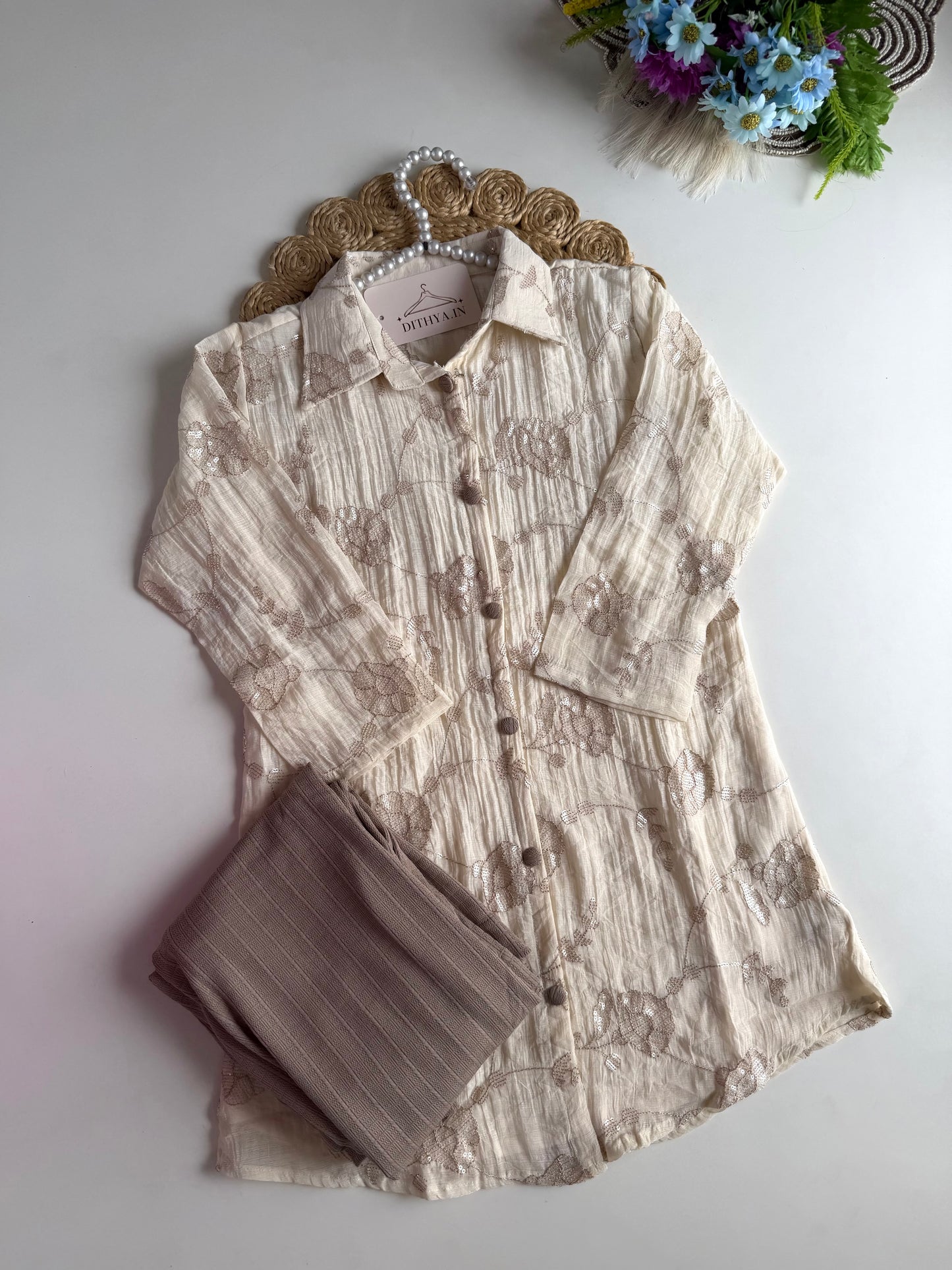 K607 - Mul cotton embroidered coord set