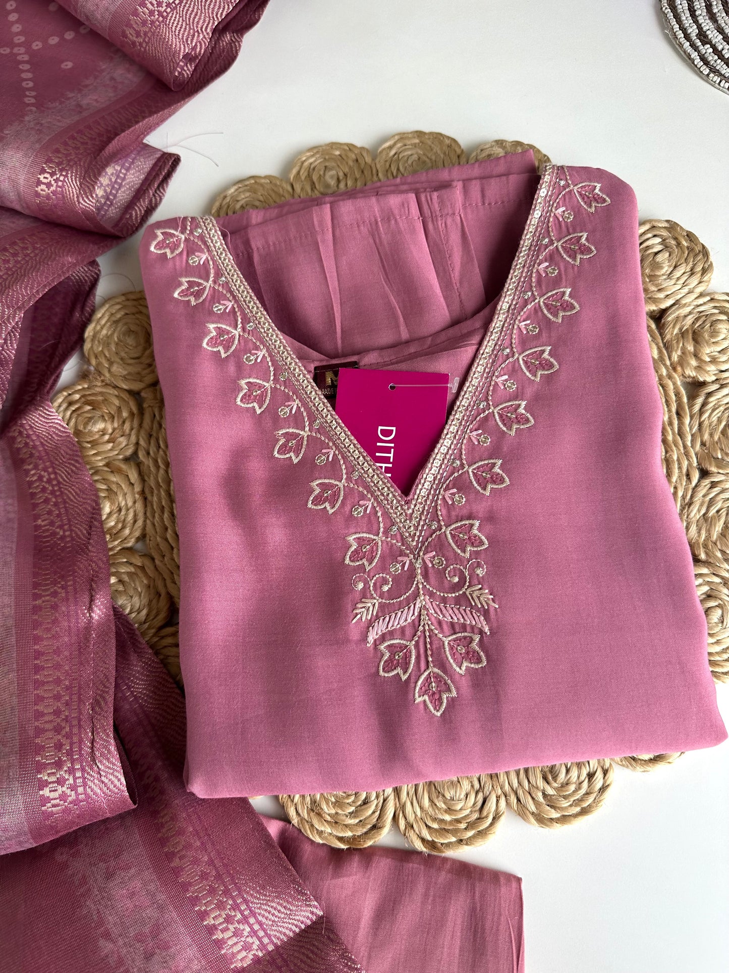 K181 - Roman silk embroidered straight Kurti with pants and dupatta