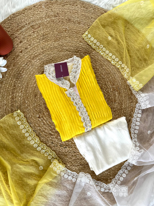 K234 - Pure muslin handwork Aline Kurti with pants and dupatta