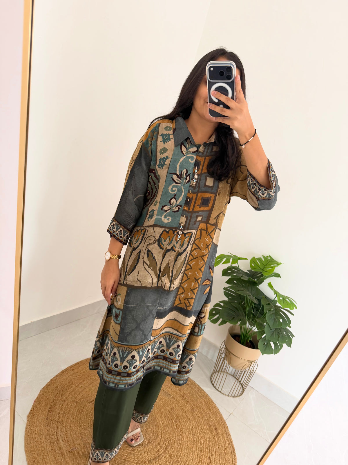 K097 - Pure Crape Ajrakh kaftan with pants