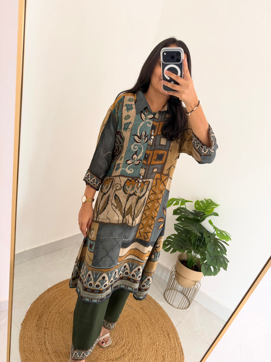K097 - Pure Crape Ajrakh kaftan with pants