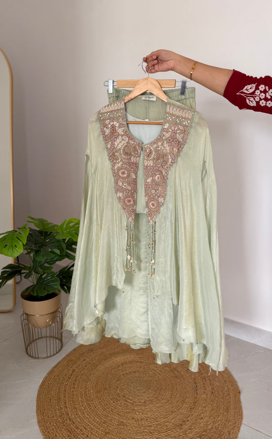 K577 - Tissue silk handwork kaftan with divider pants