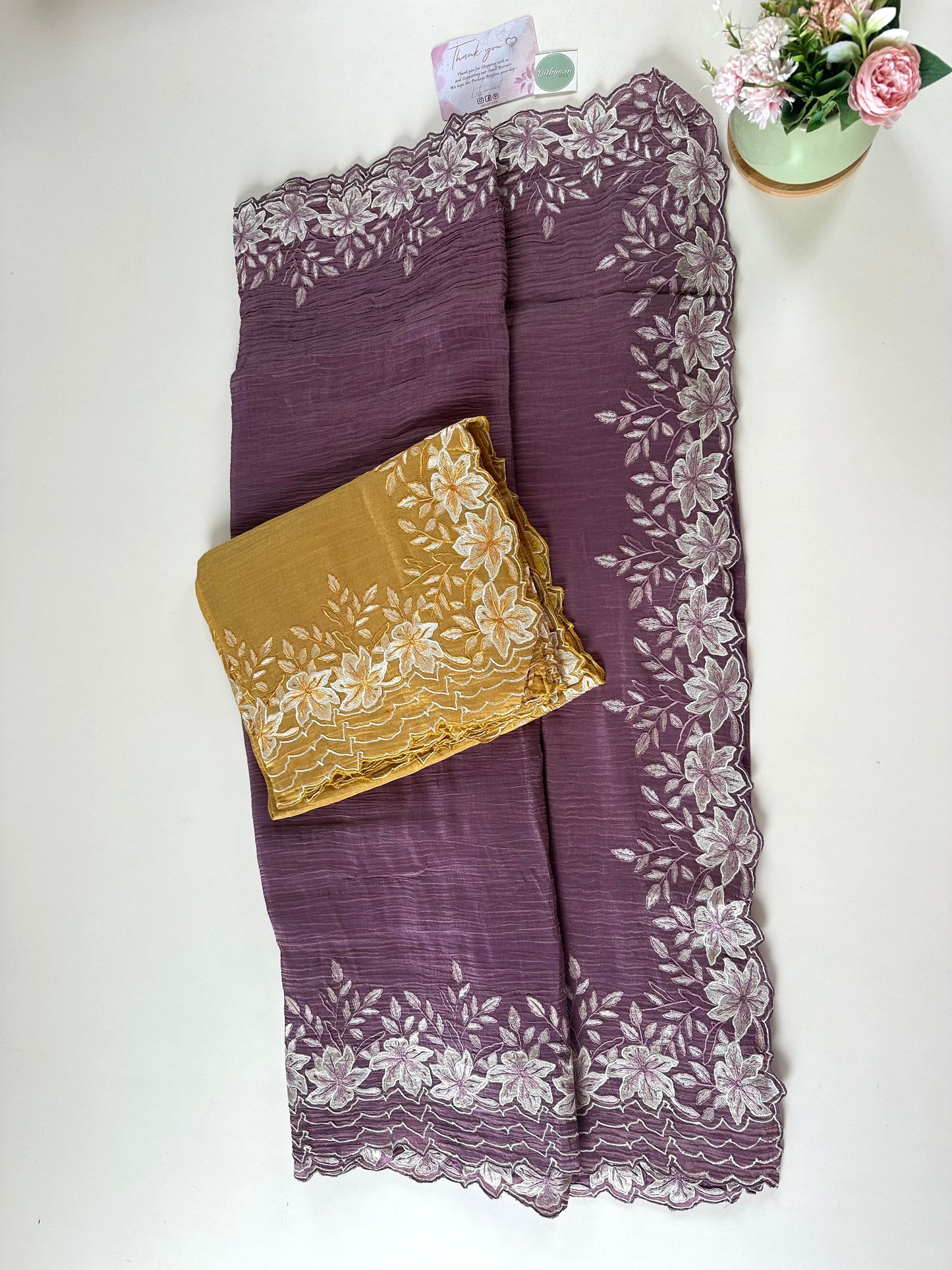 S007 - Crushed Soft Tissue hand embroidery saree in 2 colours