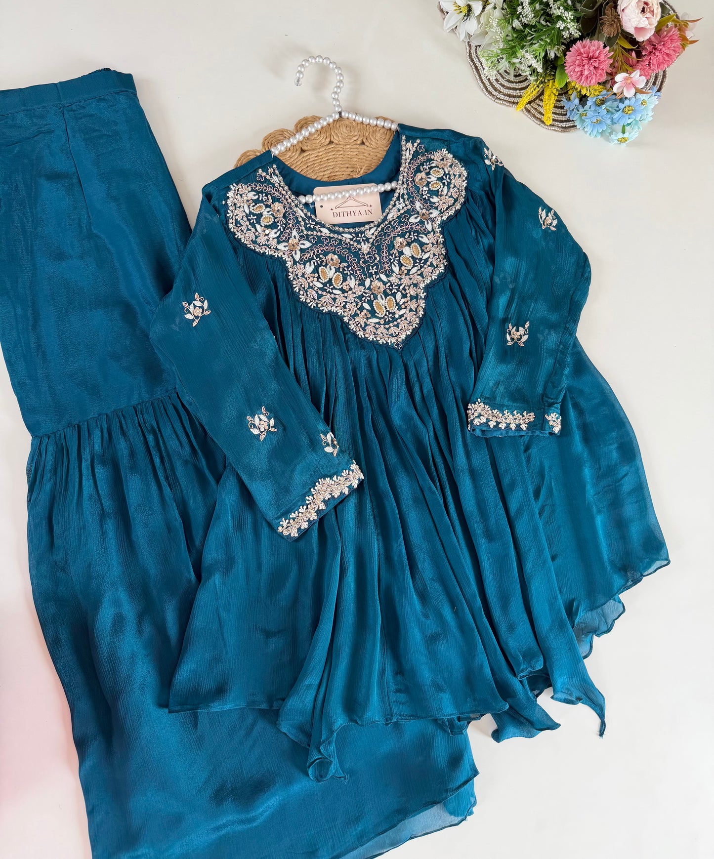 K637 - Chinnon Handwork short Top with sharara pants